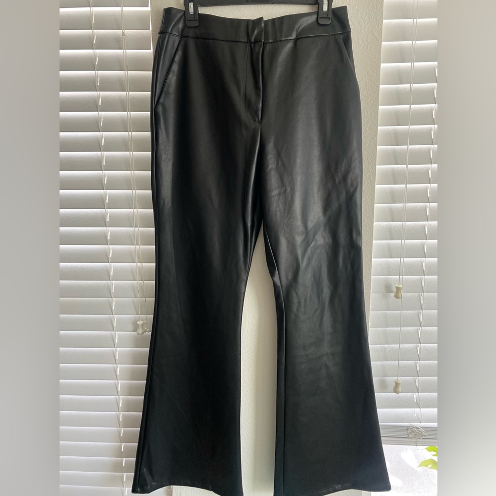 NASTY GAL Black Faux Leather Flare Pants Size 10